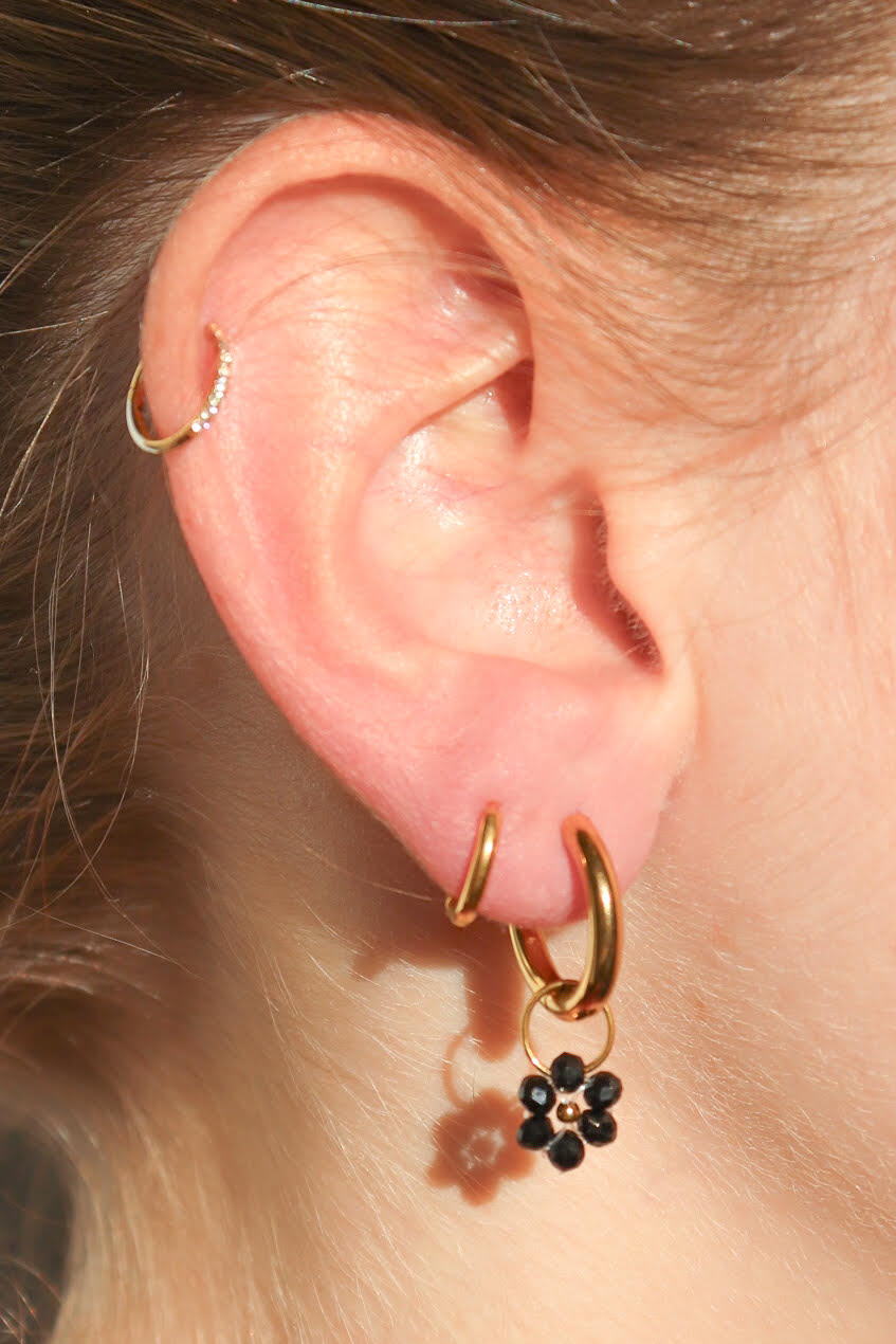 Boucles d'oreilles Fleur de Perle Petite / noir