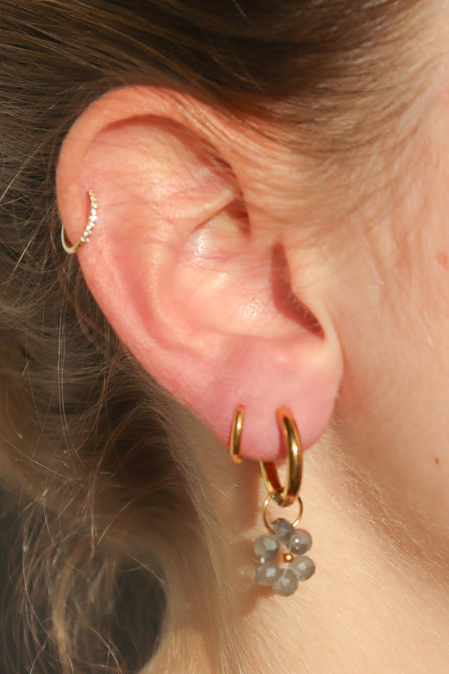 Boucles d'oreilles Fleur de Perle / gris foncé