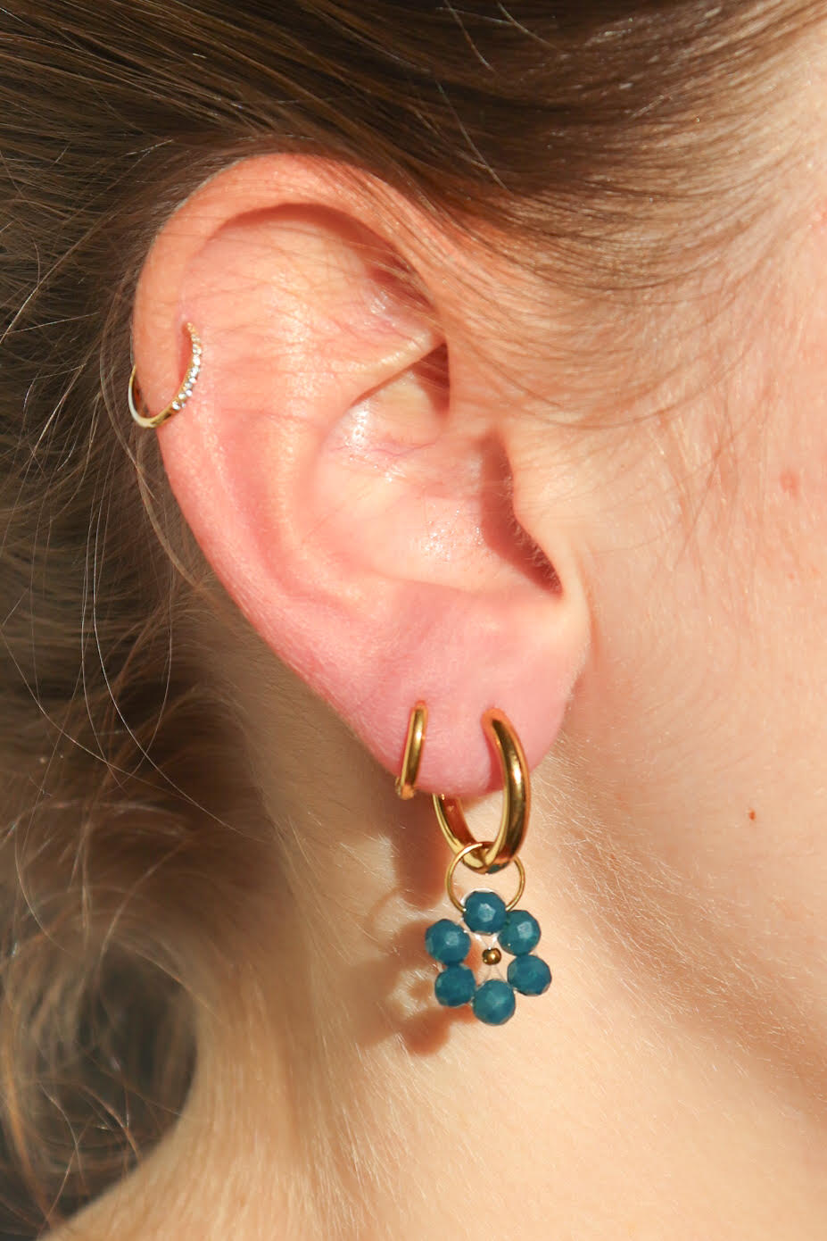 Boucles d'oreilles Fleur de Perle / bleu nuit