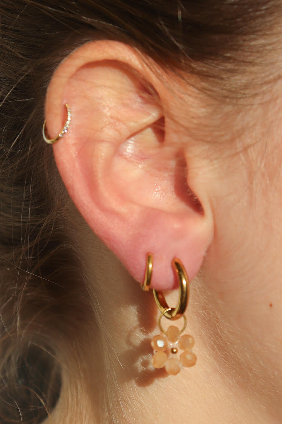 Boucles d'oreilles Fleur de Perle / champagne