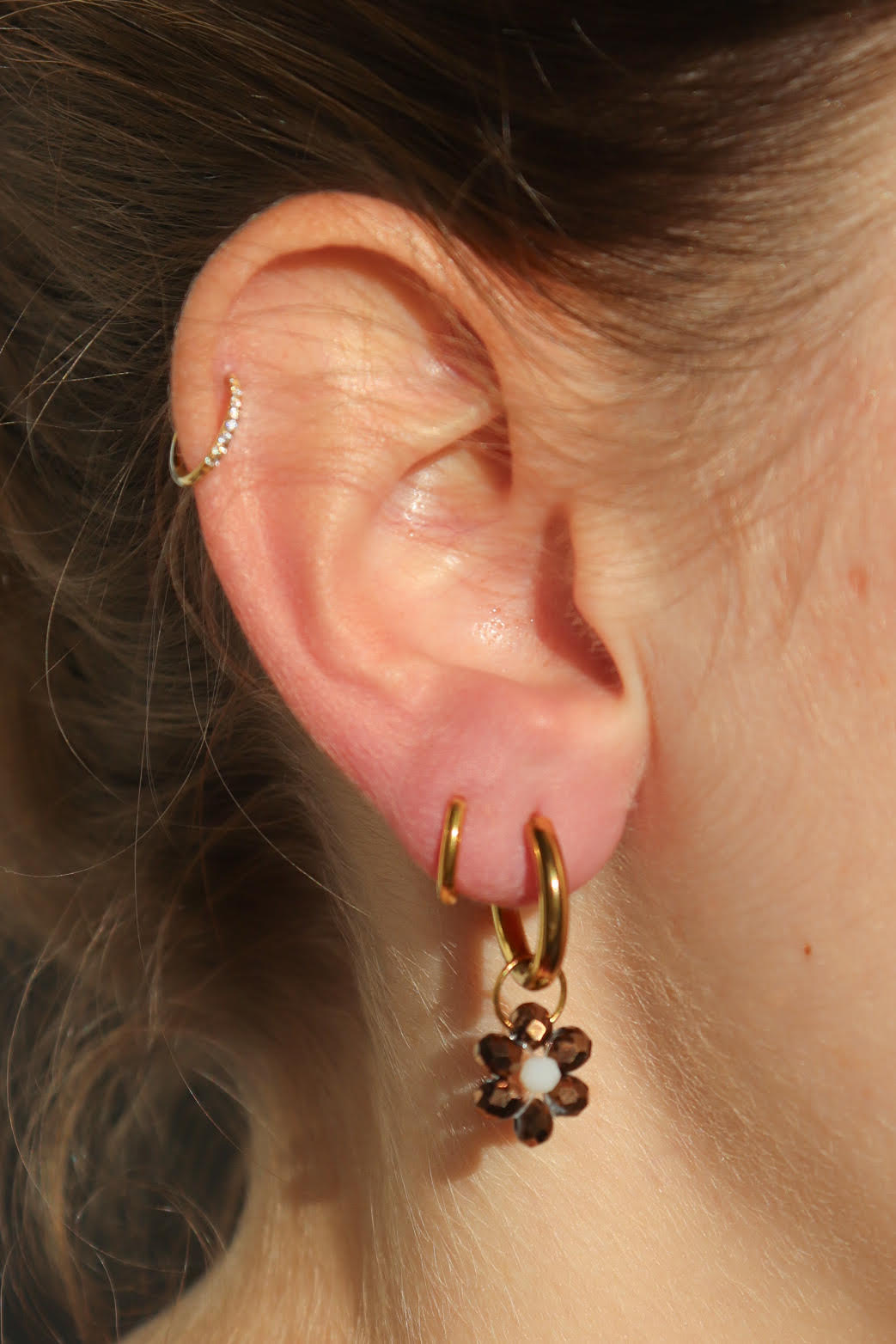 Boucles d'oreilles Fleur de Perle / marron