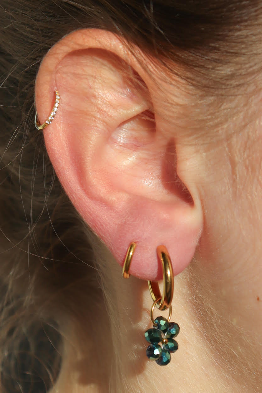 Boucles d'oreilles Fleur de Perle / vert aux reflets bleus