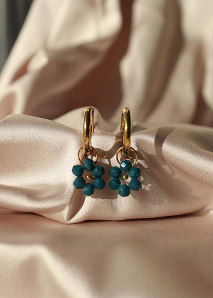Boucles d'oreilles Fleur de Perle / bleu nuit