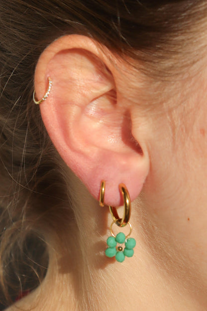 Boucles d'oreilles Fleur de Perle / vert émeraude