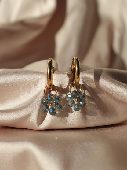 Boucles d'oreilles Fleur de Perle / bleu glacé