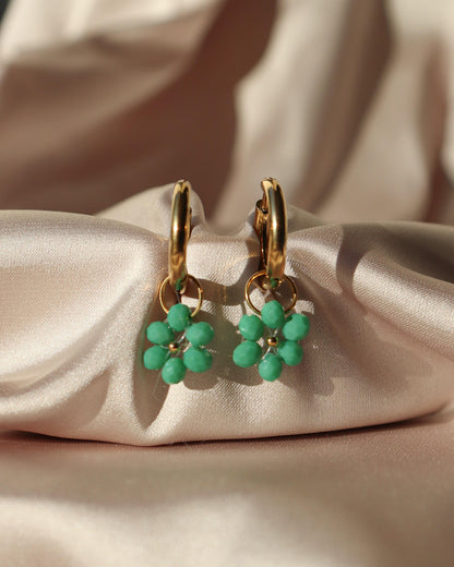 Boucles d'oreilles Fleur de Perle / vert émeraude