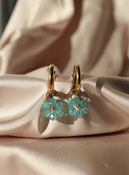 Boucles d'oreilles Fleur de Perle / bleu lagon